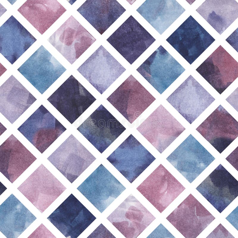 Modèle sans couture rhombique de la peinture tirée par la main d'aquarelle, fond violet, verre souillé illustration libre de droits Modèle sans couture rhombique de la peinture tirée par la main d'aquarelle, fond violet, verre souillé illustration libre de droits
