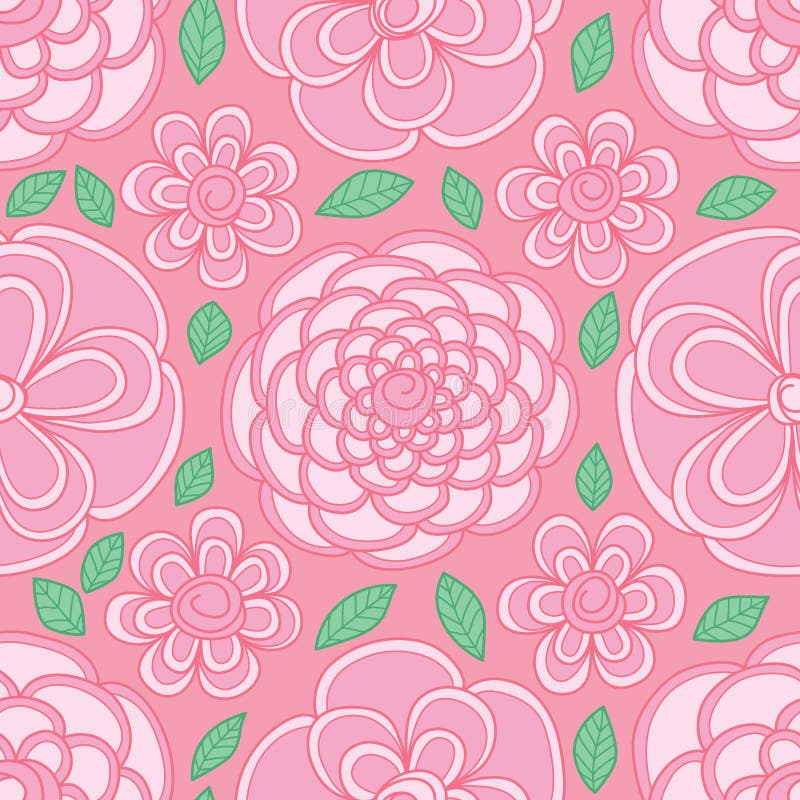 This illustration is design flower abstract circle shape visible in pastel pink color background and decoration green color leaf seamless pattern. This illustration is design flower abstract circle shape visible in pastel pink color background and decoration green color leaf seamless pattern.