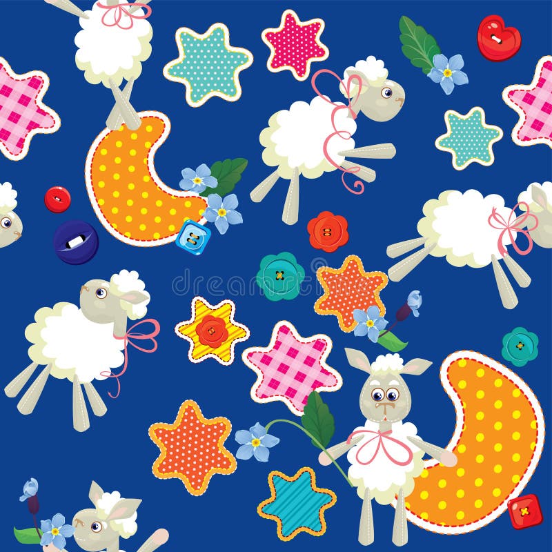 Modèle sans couture - rêves doux - jouets de moutons, étoiles illustration stock Modèle sans couture - rêves doux - jouets de moutons, étoiles illustration stock