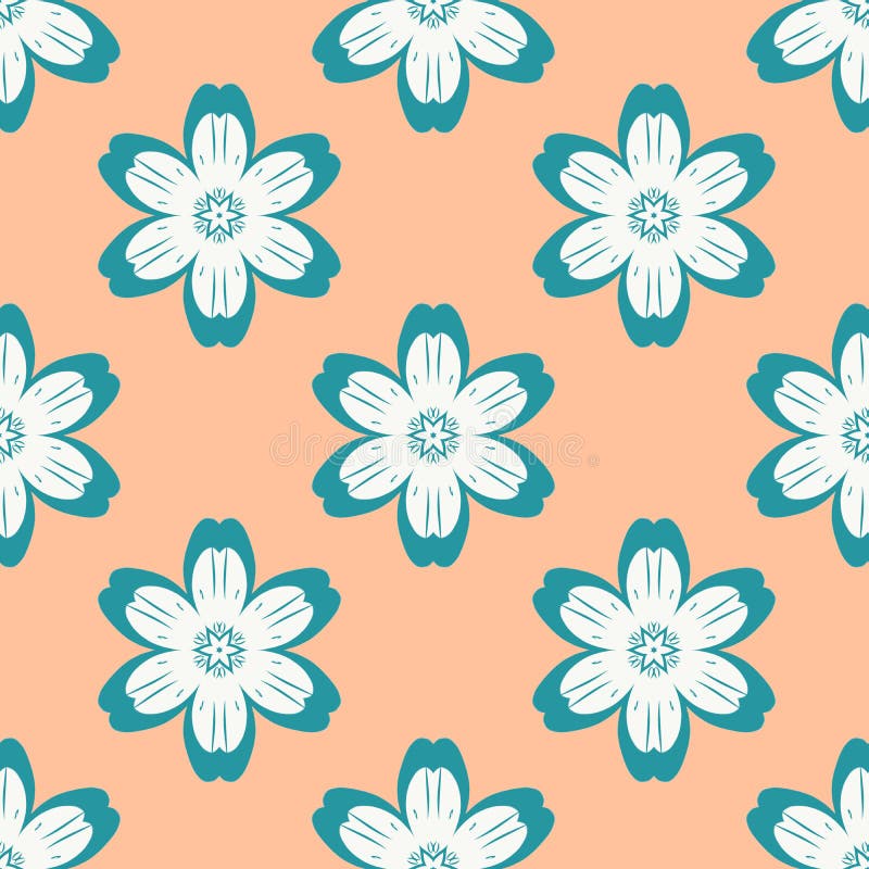 Modèle sans couture simple de fleurs bleues de Digital sur l'orange illustration libre de droits Modèle sans couture simple de fleurs bleues de Digital sur l'orange illustration libre de droits