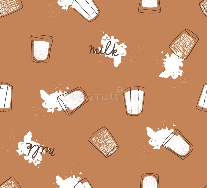 Modèle sans couture tiré par la main avec des baisses et des verres de lait Copie moderne légère pour le tissu, le papier d'envel illustration stock Modèle sans couture tiré par la main avec des baisses et des verres de lait Copie moderne légère pour le tissu, le papier d'envel illustration stock