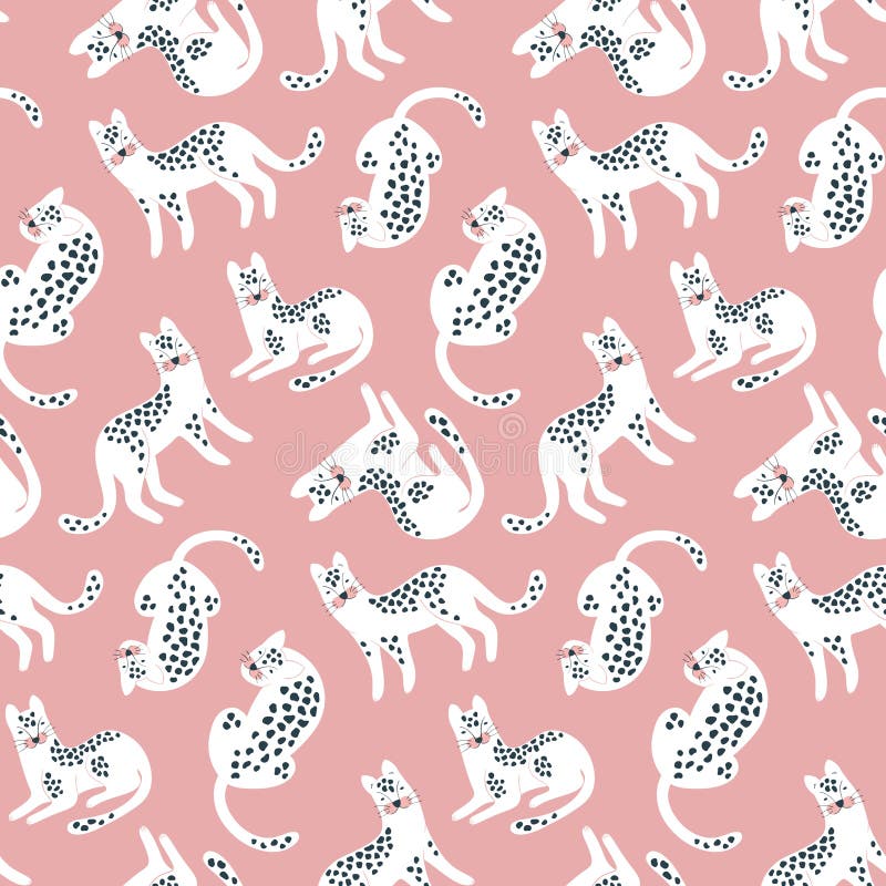 Modèle sans couture tiré par la main de VTrendy avec les léopards blancs sur le contexte rose illustration stock Modèle sans couture tiré par la main de VTrendy avec les léopards blancs sur le contexte rose illustration stock