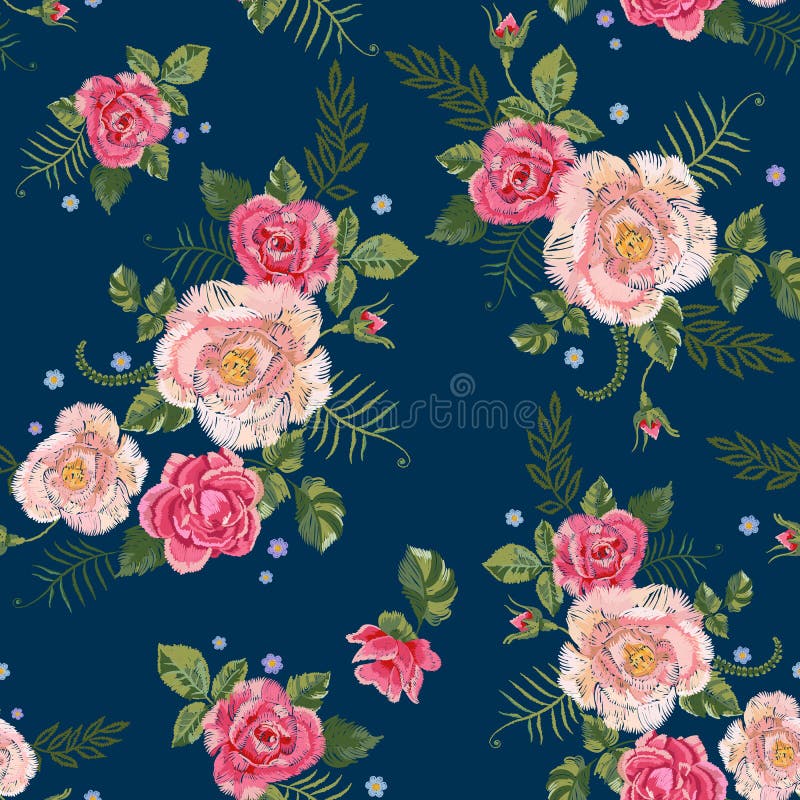 Modèle sans couture traditionnel de broderie avec les roses roses illustration de vecteur Modèle sans couture traditionnel de broderie avec les roses roses illustration de vecteur