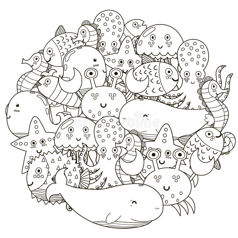 Modèle sous-marin de forme de cercle pour livre de coloriage illustration stock Modèle sous-marin de forme de cercle pour livre de coloriage illustration stock