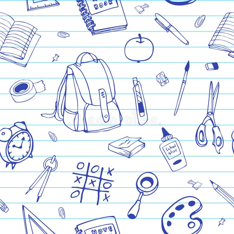 Modèle tiré par la main sans couture de vecteur De nouveau aux griffonnages d'école sur le papier ordonné illustration libre de droits Modèle tiré par la main sans couture de vecteur De nouveau aux griffonnages d'école sur le papier ordonné illustration libre de droits