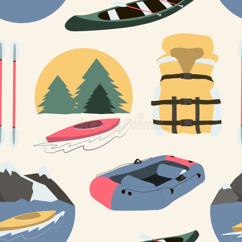 Modèle transportant et kayaking par radeau de collection d'icônes illustration libre de droits Modèle transportant et kayaking par radeau de collection d'icônes illustration libre de droits