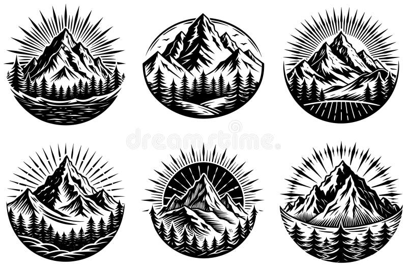 Modèles de Badge Monochrome Professionnel Avec Paysage Majestueux De Montagne illustration stock