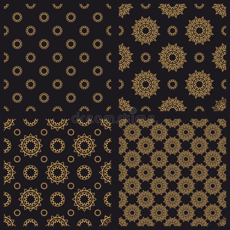 Modèles sans couture de vecteur d'or de mandala réglés illustration stock Modèles sans couture de vecteur d'or de mandala réglés illustration stock