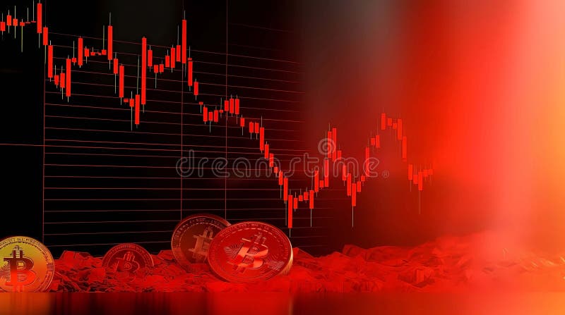 Bitcoin currency going down with financial stock market graph and candlestick chart, decreasing graphs, Generation AI illustrations. Bitcoin currency going down with financial stock market graph and candlestick chart, decreasing graphs, Generation AI illustrations.