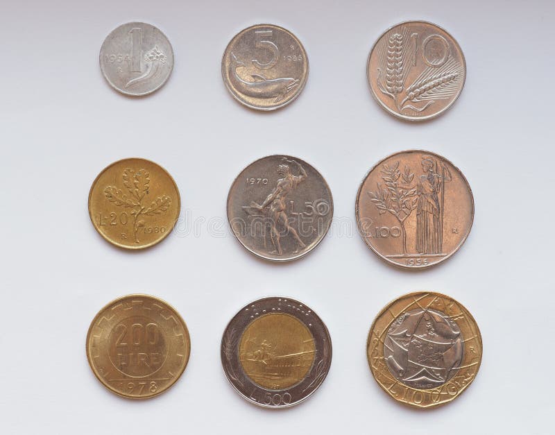 Old Italian liras coins now withdrawn and replaced by Euro. Old Italian liras coins now withdrawn and replaced by Euro