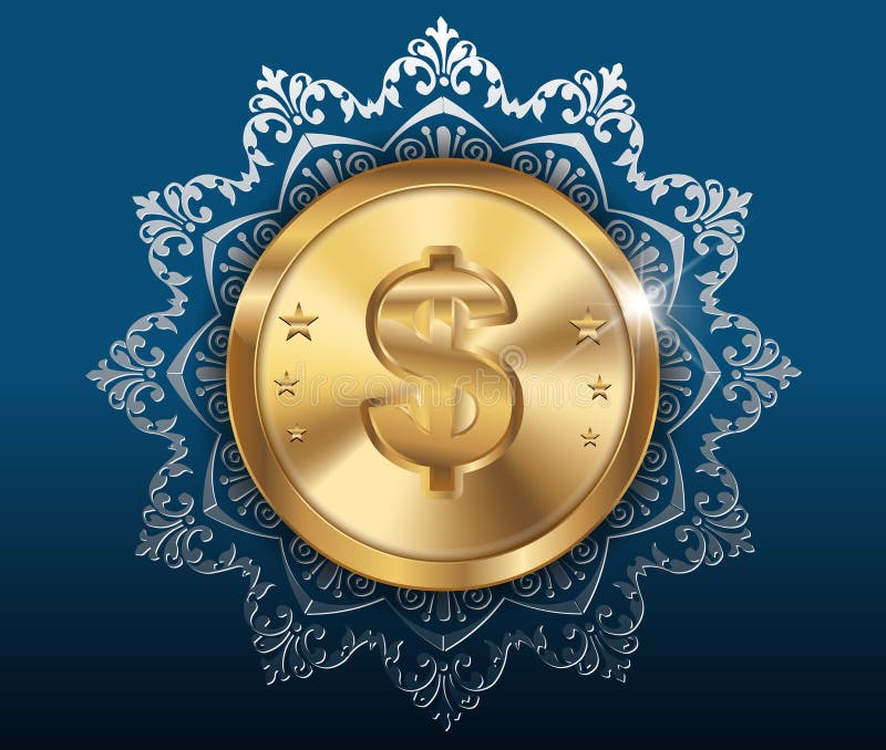 Moeda de ouro com sinal de dólar com fundo do teste padrão ilustração do vetor Moeda de ouro com sinal de dólar com fundo do teste padrão ilustração do vetor