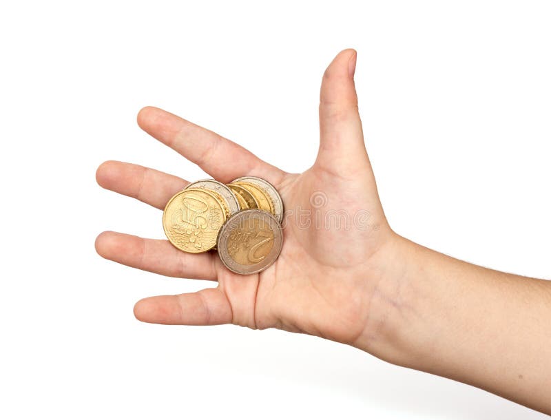 Moedas na mão da criança fotos de stock Moedas na mão da criança fotos de stock