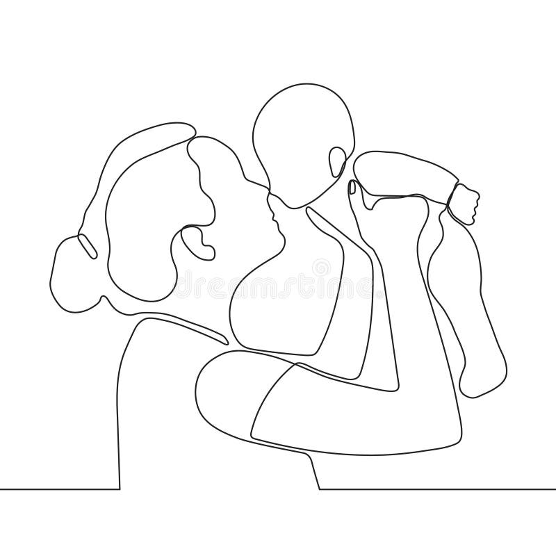 Moeder die weinig baby in haar wapens houden, ononderbroken lijntekening Gelukkige familie, ouderschap Rebecca 36 royalty-vrije illustratie Moeder die weinig baby in haar wapens houden, ononderbroken lijntekening Gelukkige familie, ouderschap Rebecca 36 royalty-vrije illustratie