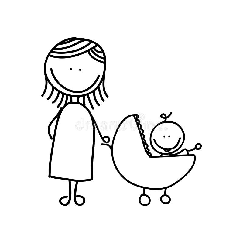 Welp Moeder Met Ontwerp Van Het Baby Het Tekening Geïsoleerde Pictogram LF-48