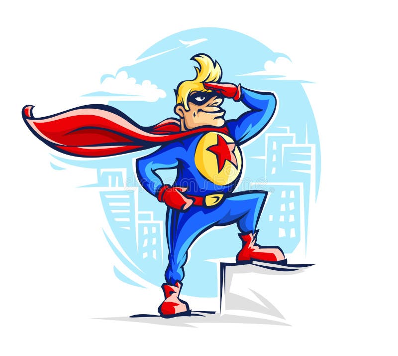 Moedige superheromens in kostuum met rood stock illustratie Moedige superheromens in kostuum met rood stock illustratie