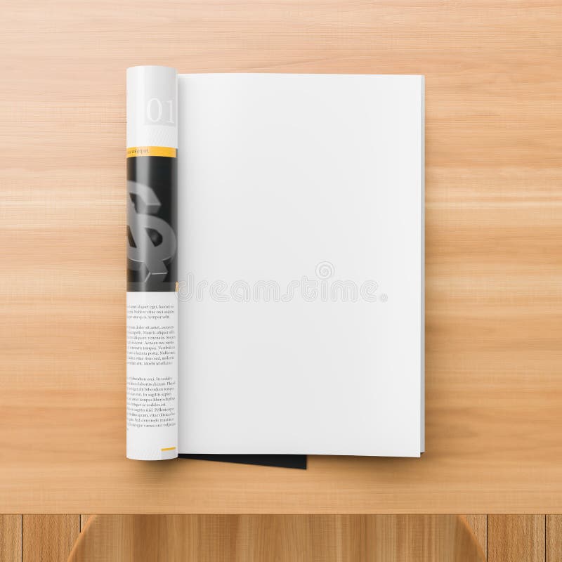 Mofa realista de la revista o del catálogo para arriba en la tabla de madera Página en blanco de la revista para las maquetas ilu fotografía de archivo libre de regalías Mofa realista de la revista o del catálogo para arriba en la tabla de madera Página en blanco de la revista para las maquetas ilu fotografía de archivo libre de regalías