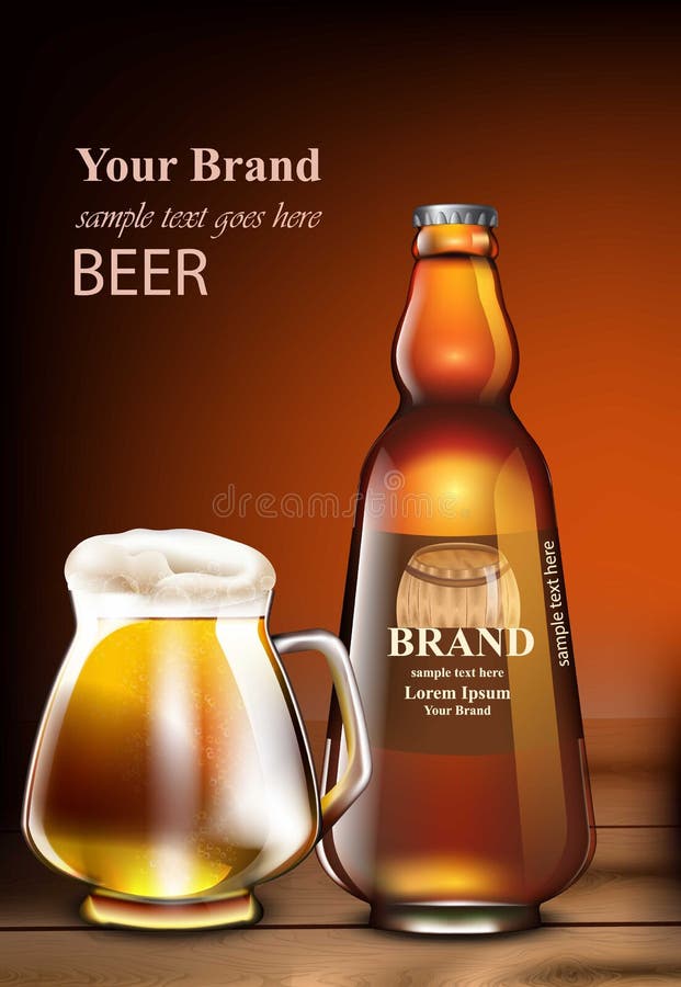 Mofa realista del vector de la cerveza para arriba Mofa de empaquetado del producto para arriba Botella de cristal y taza diseños libre illustration Mofa realista del vector de la cerveza para arriba Mofa de empaquetado del producto para arriba Botella de cristal y taza diseños libre illustration