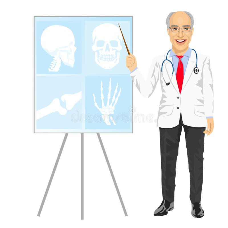 Mogen medicinsk manlig doktor som pekar på tomography vektor illustrationer Mogen medicinsk manlig doktor som pekar på tomography vektor illustrationer