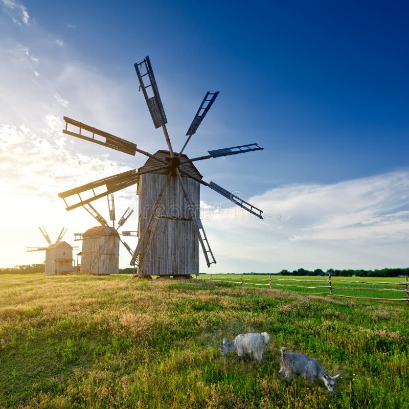 Moinho De Vento Medieval Da Torre No Campo Imagem de Stock