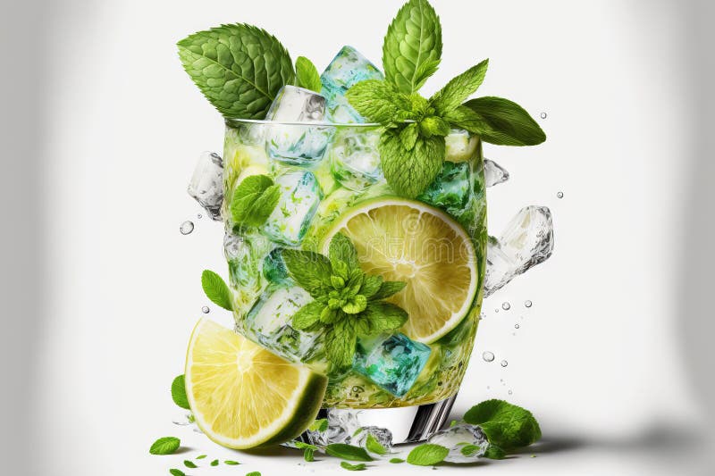 Mojito Cocktail with Ice and Mint, Perfect for Summer Stock