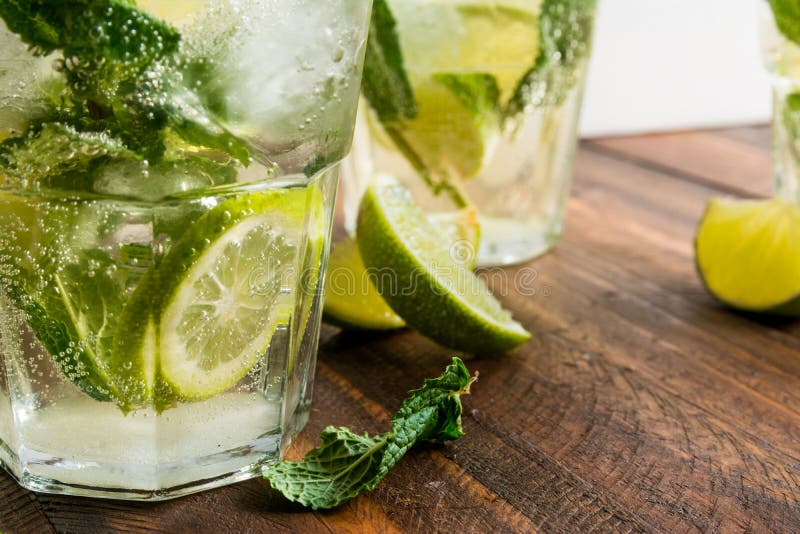 Mojito Cocktail with Rum, Lime and Soda, Garnished with Mint Stock