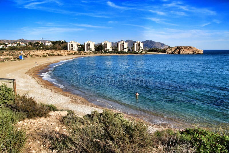Mojon beach in Isla Plana, Cartagena, Murcia, southern Spain