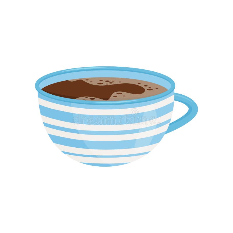 Mok Thee of Koffie Smakelijke drank Heerlijke hete dink Heldere blauwe ceramische kop met witte strepen Vlak vectorpictogram vector illustratie Mok Thee of Koffie Smakelijke drank Heerlijke hete dink Heldere blauwe ceramische kop met witte strepen Vlak vectorpictogram vector illustratie