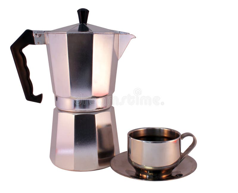 Moka Pot and Cup of Coffee