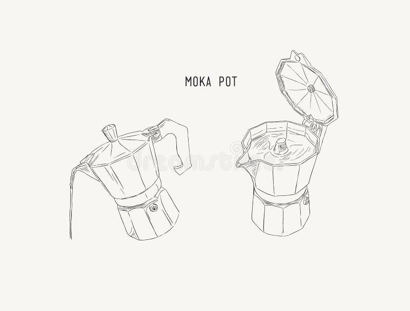Moka Pot. Coffee Maker Hand Draw Vector Stock Vector Illustration of