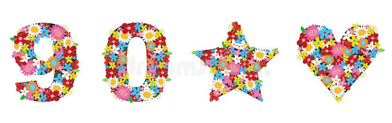 A mola floresce os NÚMEROS 90*Love ilustração do vetor A mola floresce os NÚMEROS 90*Love ilustração do vetor