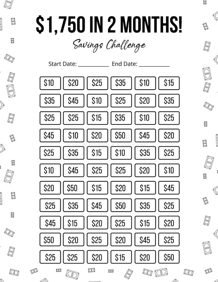 Save Money Challenge, Save 1750 in 2 Months Savings Challenge, Monthly