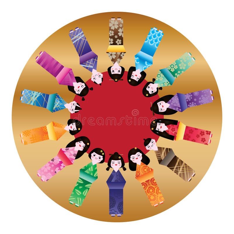 Molde alto do círculo 14 da boneca japonesa ilustração stock Molde alto do círculo 14 da boneca japonesa ilustração stock