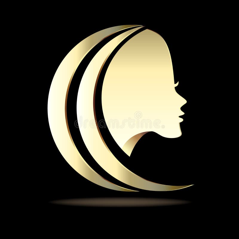 Molde bonito da imagem do vetor do ouro do ícone da cara da mulher da menina do logotipo ilustração do vetor Molde bonito da imagem do vetor do ouro do ícone da cara da mulher da menina do logotipo ilustração do vetor