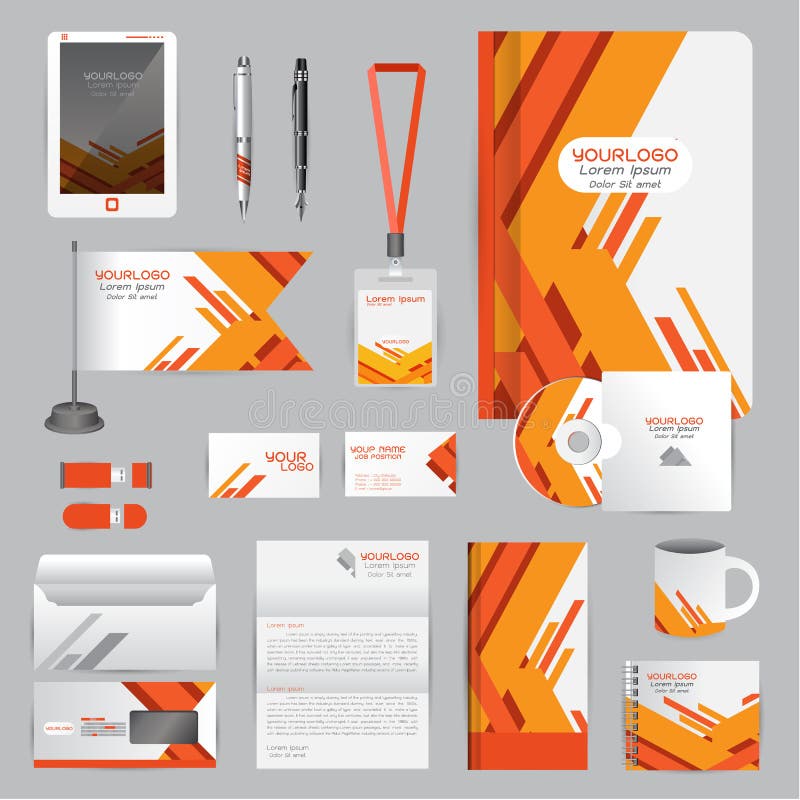 Modelo de identidade visual branco com elementos de origami laranja. Vector com ilustração royalty free