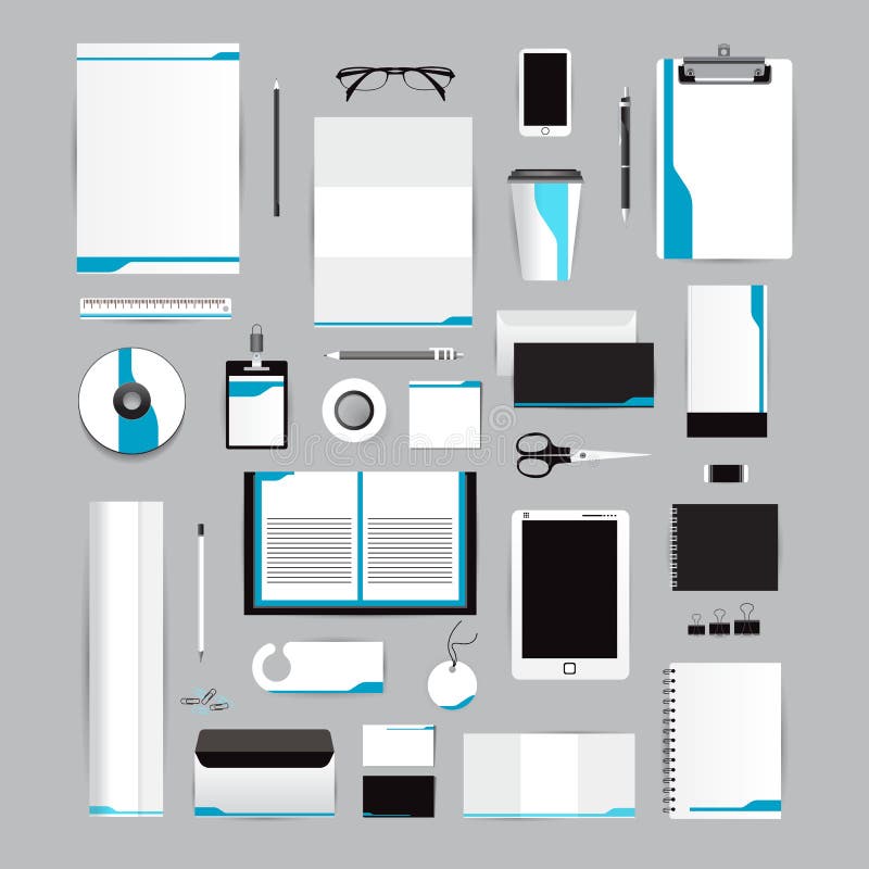 Modelo de identidade visual branco com elementos de origami azul. Composição vetorial para estilo de marca para diretrizes de manu ilustração stock