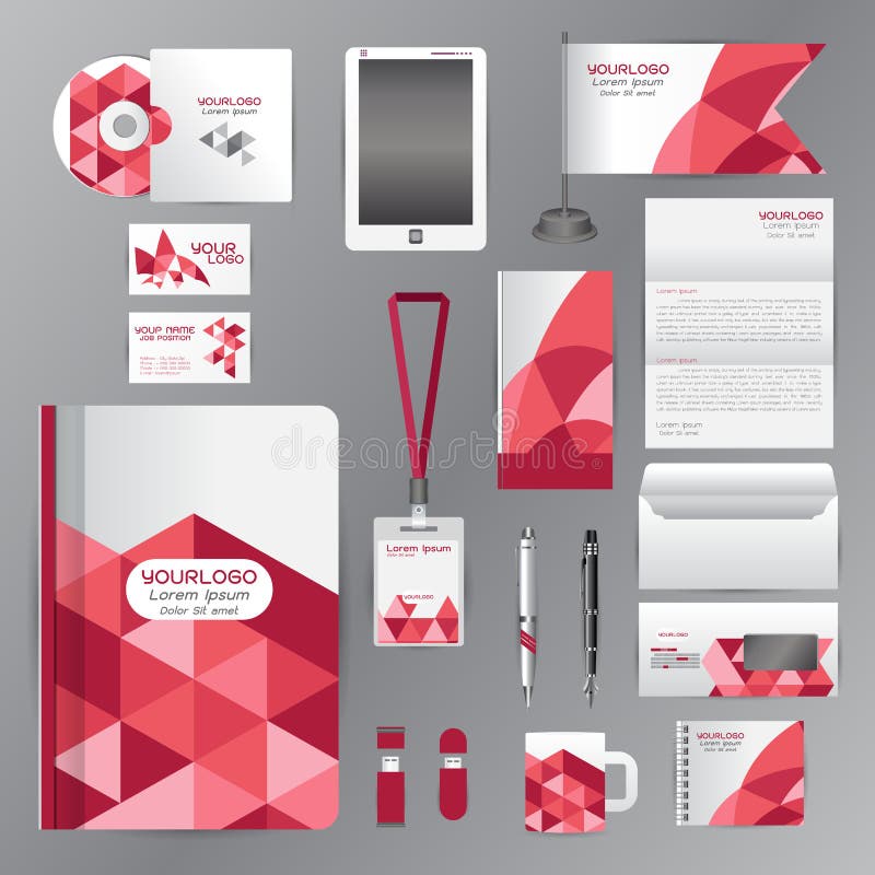 Molde branco da identidade com o elementsVector vermelho do origâmi do triângulo ilustração stock