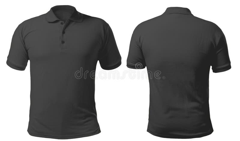 Blank collared shirt mock up template, front and back view, isolated on white, plain black t-shirt mockup. Polo tee design presentation for print. Blank collared shirt mock up template, front and back view, isolated on white, plain black t-shirt mockup. Polo tee design presentation for print