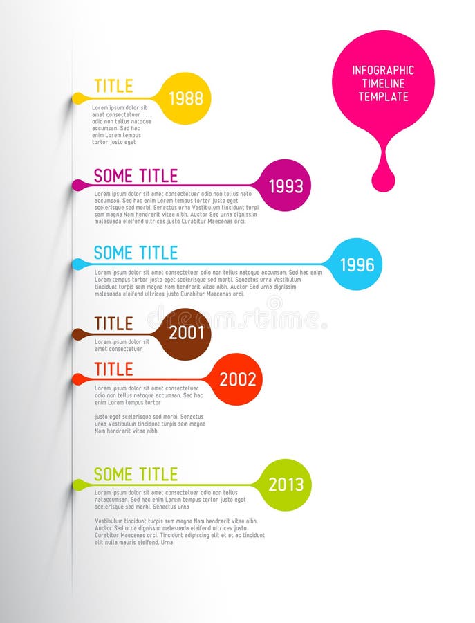 Molde colorido do relatório do espaço temporal de Infographic com bolhas ilustração royalty free Molde colorido do relatório do espaço temporal de Infographic com bolhas ilustração royalty free