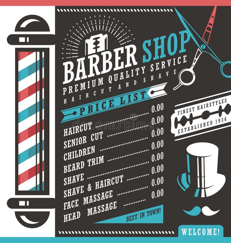 Lista de preços para Barbearia ilustração stock