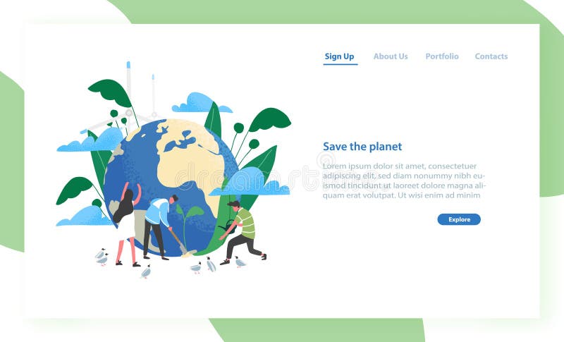 Molde de aterrissagem da página com grupo de pessoas de ecologistas que tomam da terra e da natureza Excepto o planeta ambiental ilustração do vetor Molde de aterrissagem da página com grupo de pessoas de ecologistas que tomam da terra e da natureza Excepto o planeta ambiental ilustração do vetor