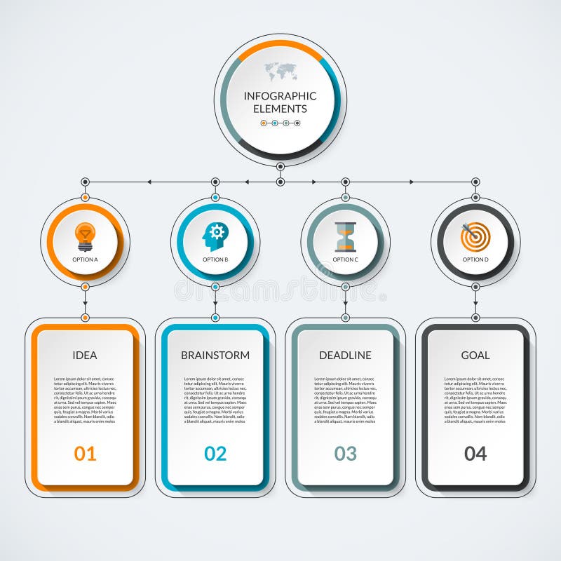 Molde de Infographic com 4 círculos e colunas da opção ilustração royalty free Molde de Infographic com 4 círculos e colunas da opção ilustração royalty free