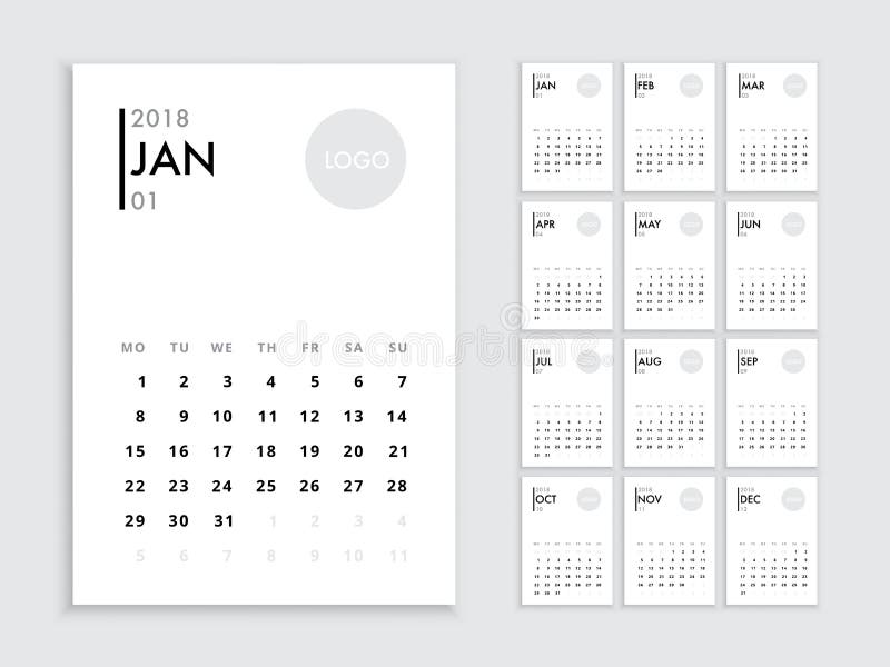Molde 2018 do calendário ilustração do vetor Molde 2018 do calendário ilustração do vetor