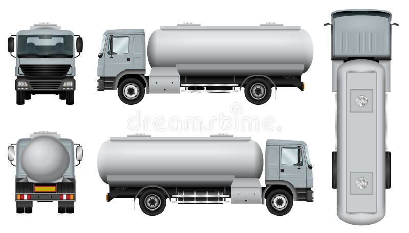 Truck with tank trailer. Tanker car template. The ability to easily change the color. All sides in groups on separate layers. View from side, back, front and top. Truck with tank trailer. Tanker car template. The ability to easily change the color. All sides in groups on separate layers. View from side, back, front and top.