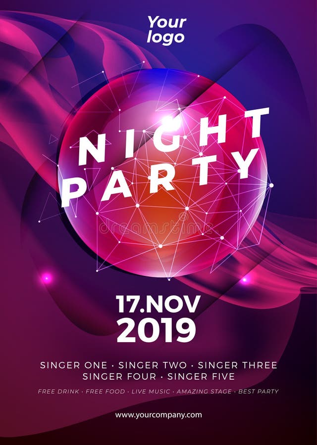 Molde do cartaz da noite da música do partido de disco da dança da noite ilustração royalty free Molde do cartaz da noite da música do partido de disco da dança da noite ilustração royalty free