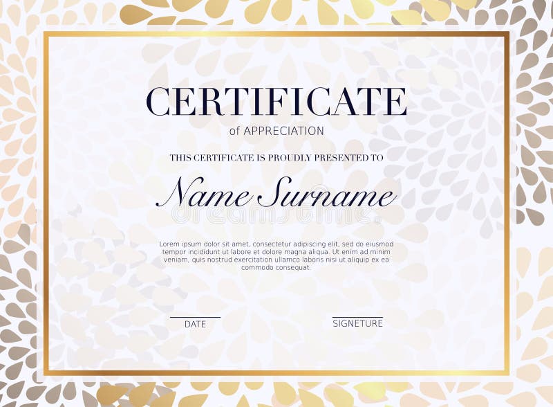 Modelo de certificado com elemento decorativo dourado. Design de diploma de graduação, prémios. Ilustração vetorial ilustração stock