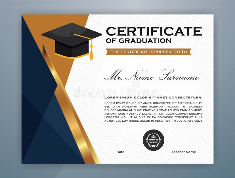 High School Diploma Certificate Template Design with graduate cap for Print. Vector illustration. High School Diploma Certificate Template Design with graduate cap for Print. Vector illustration