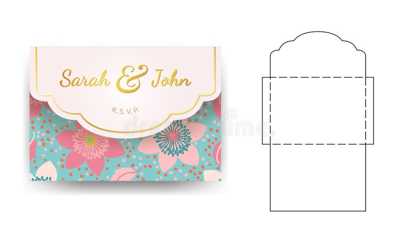 Molde do convite do casamento do envelope com teste padrão de flor ilustração stock Molde do convite do casamento do envelope com teste padrão de flor ilustração stock