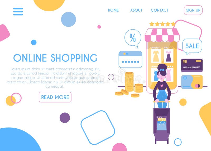 Molde do design web do estilo liso de compra móvel em linha dos desenhos animados da página ilustração do vetor Molde do design web do estilo liso de compra móvel em linha dos desenhos animados da página ilustração do vetor