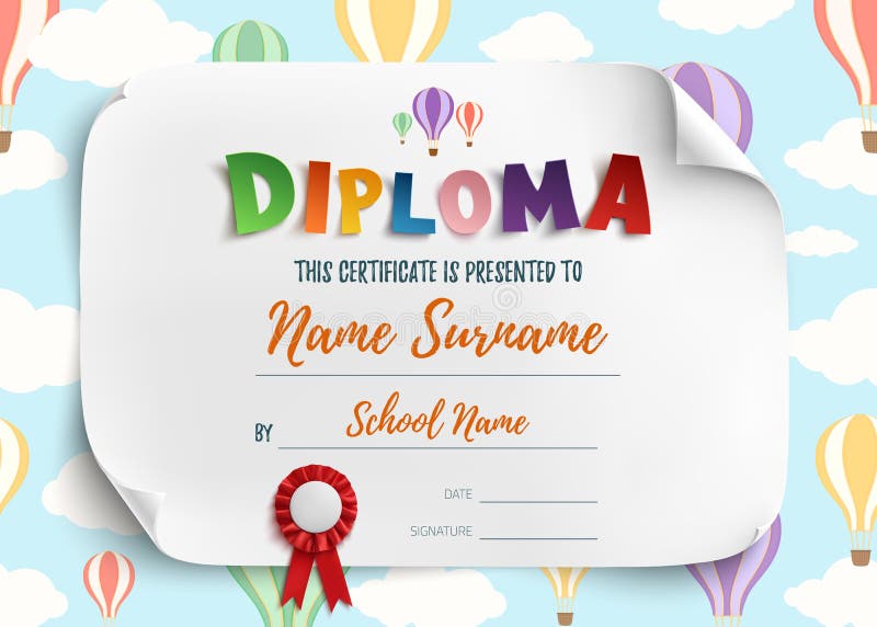 Modelo de diploma para crianças ilustração stock