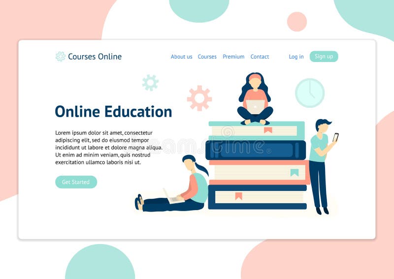 Molde do encabeçamento para o Web site com os povos que aprendem com dispositivos diferentes ilustração do vetor Molde do encabeçamento para o Web site com os povos que aprendem com dispositivos diferentes ilustração do vetor